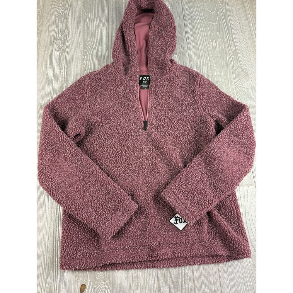 Fox Racing Womens Large Quarter Zip Sherpa Fleece Pullover Hoodie Pinkish Brown